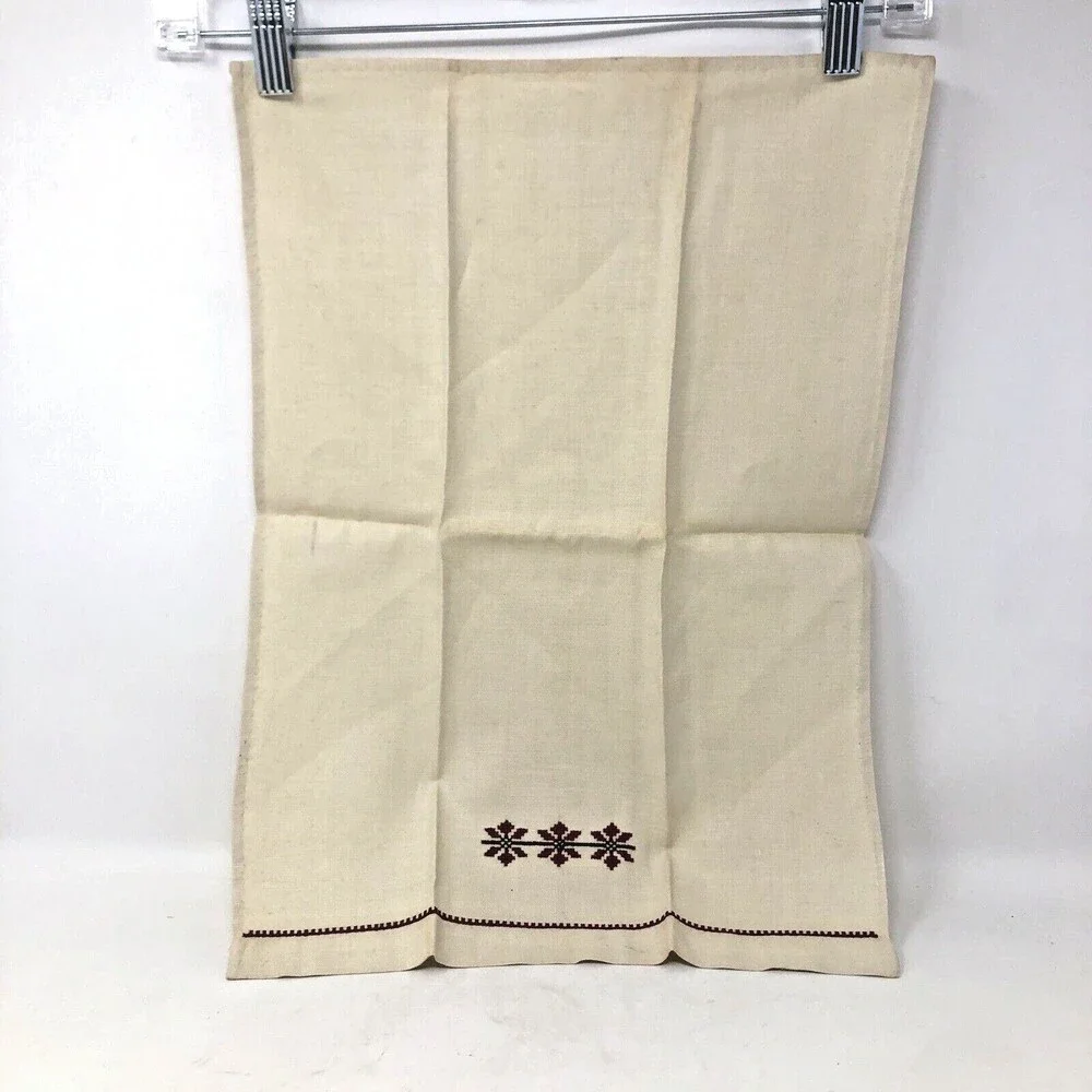 Cross Stitch Linen Fingertip Towels / Napkins Handmade Vintage NOS Set of 2